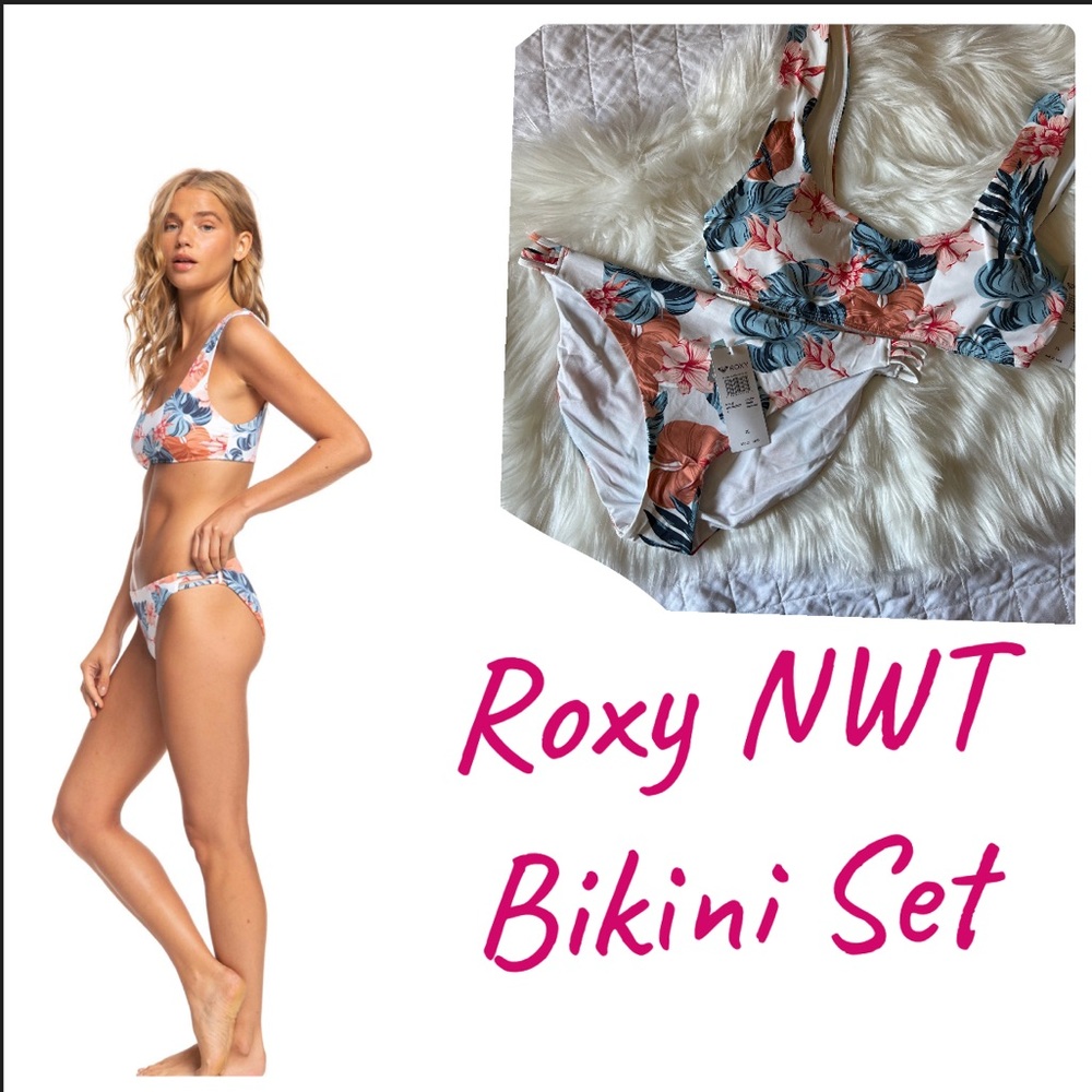Ships free 💌 NWT Roxy Bikini Swimsuit Floral print XL